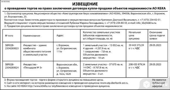 Извещение О Проведении Торгов
