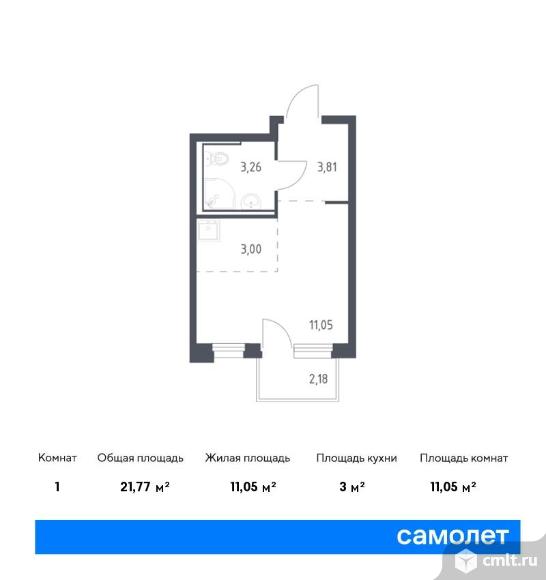 1-комнатная квартира 21,77 кв.м. Фото 1.