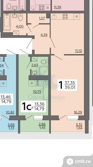 1-комнатная квартира 39,01 кв.м. Фото 2.
