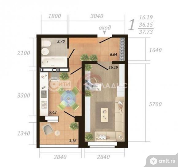 1-комнатная квартира 36,6 кв.м. Фото 19.