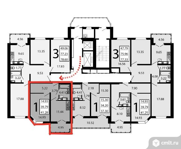 1-комнатная квартира 39,8 кв.м. Фото 18.
