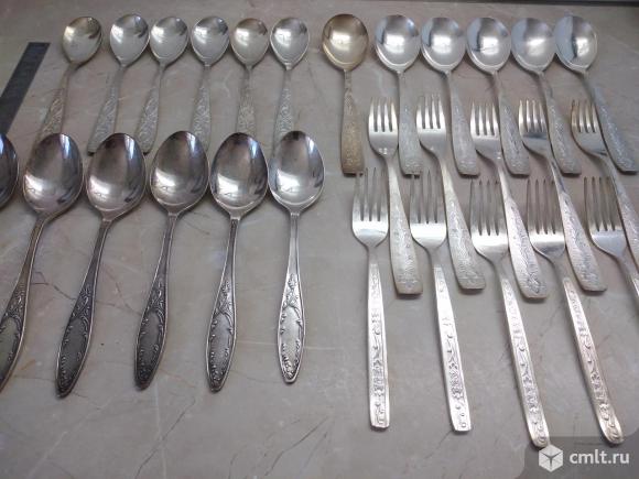 Мельхиоровые ложки, вилки МНЦ. Времён СССР. сост.. Фото 1.