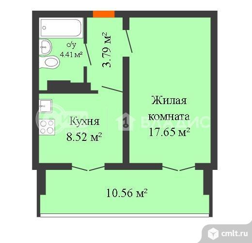 1-комнатная квартира 37,5 кв.м. Фото 11.