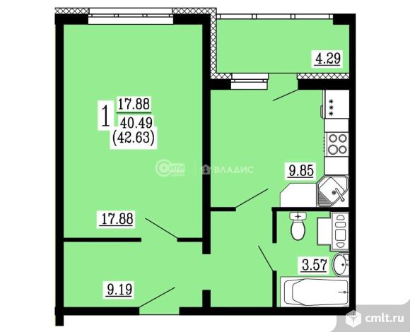 1-комнатная квартира 40,8 кв.м. Фото 14.