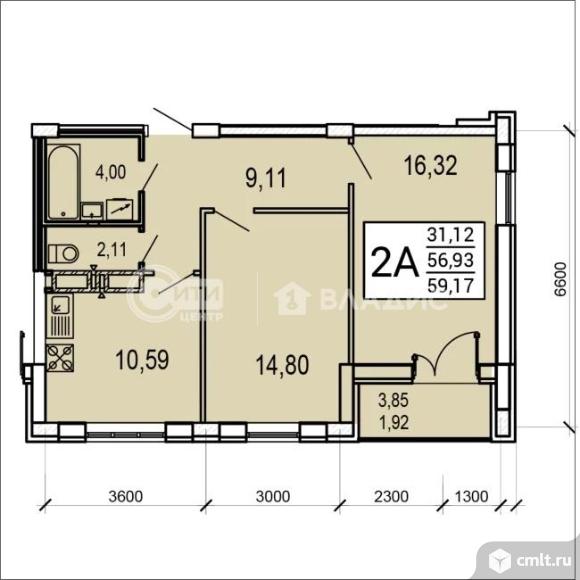 2-комнатная квартира 54,2 кв.м. Фото 5.