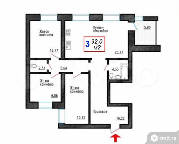 3-комнатная квартира 92 кв.м. Фото 1.