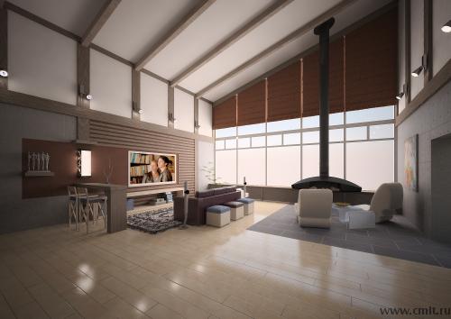 Современная гостиная с камином