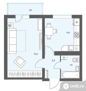 1-комнатная квартира 38,1 кв.м. Фото 1.