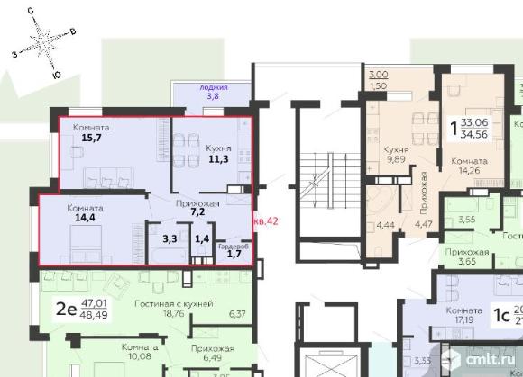 2-комнатная квартира 55 кв.м. Фото 1.