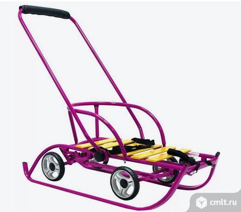 Санки Санимобиль Премиум с колесами, сиреневые. Фото 1.