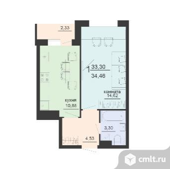 1-комнатная квартира 34,5 кв.м. Фото 1.