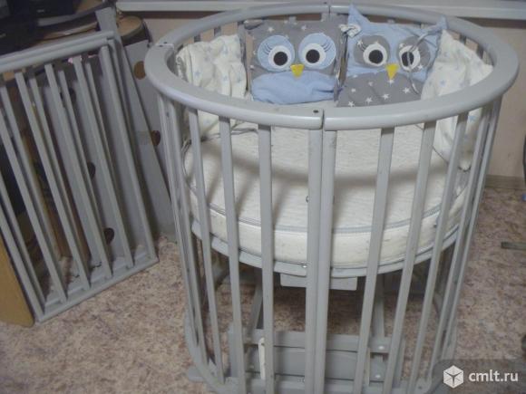 Кроватка детская, трансформер, овальная, б/у. Фото 1.