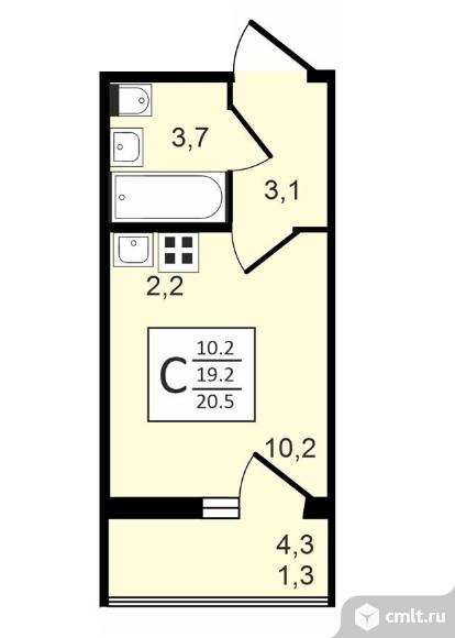 1-комнатная квартира 20,5 кв.м. Фото 1.