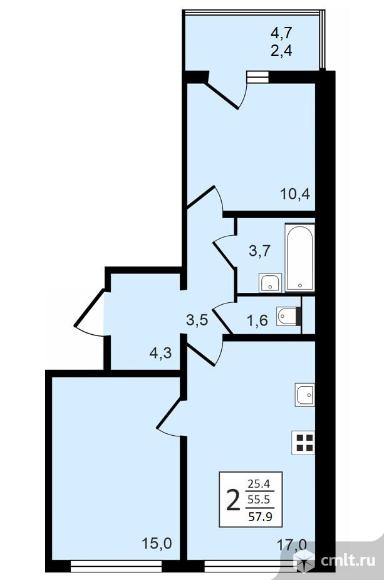 2-комнатная квартира 57,9 кв.м. Фото 1.