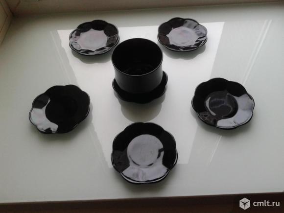 Блюдца чайные 6шт+сахарница.. Фото 1.