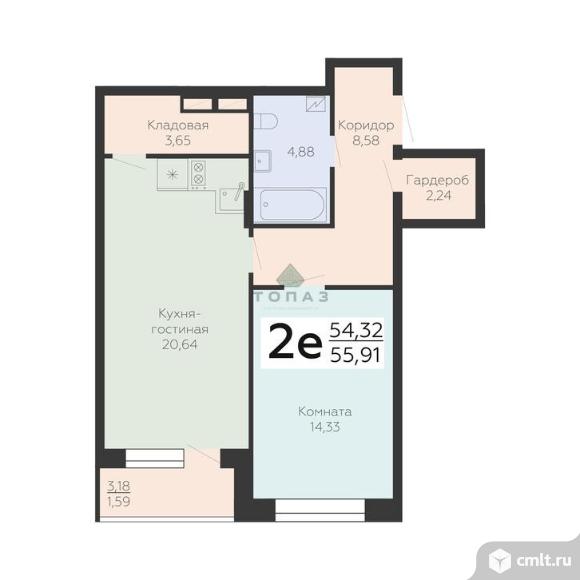 2-комнатная квартира 57,19 кв.м. Фото 1.