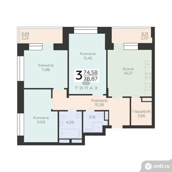 3-комнатная квартира 78,87 кв.м. Фото 1.