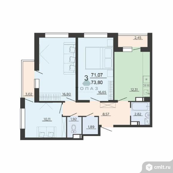 3-комнатная квартира 73,8 кв.м. Фото 1.