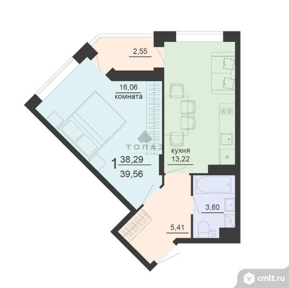 1-комнатная квартира 39,56 кв.м. Фото 1.