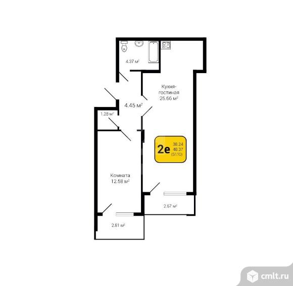 1-комнатная квартира 51,1 кв.м. Фото 1.