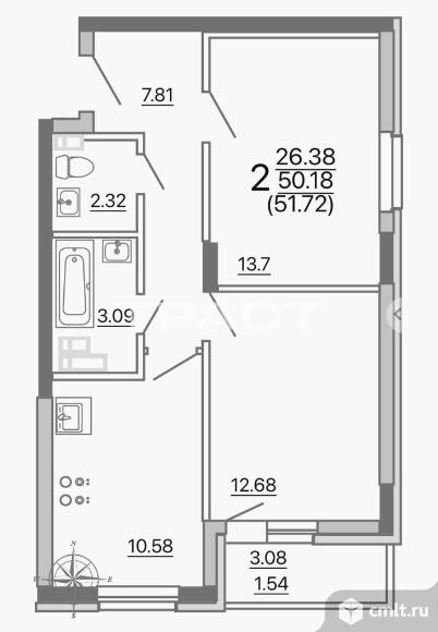 2-комнатная квартира 51,7 кв.м. Фото 19.