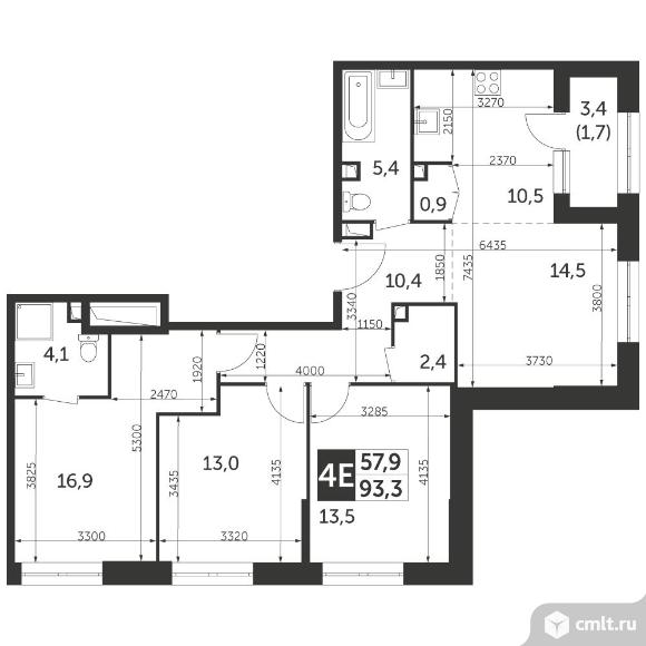 4-комнатная квартира 93,3 кв.м - ЖК «Режиссер». Фото 1.