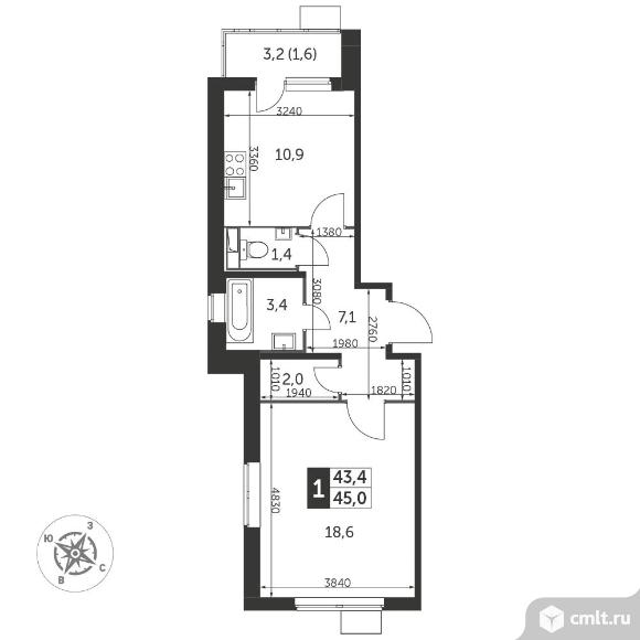 1-комнатная квартира 45 кв.м - ЖК «1-й Лермонтовский». Фото 1.