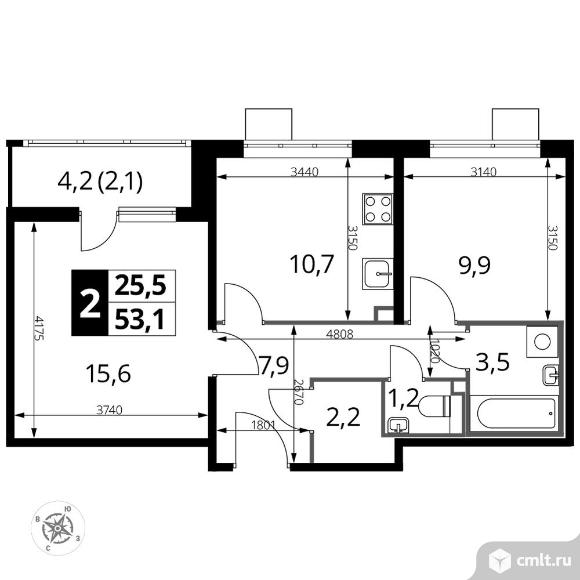 2-комнатная квартира 53,1 кв.м - ЖК «1-й Лермонтовский». Фото 1.