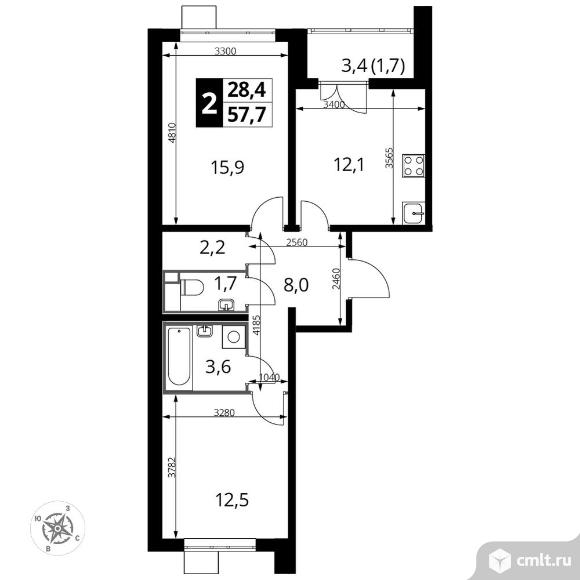 2-комнатная квартира 57,5 кв.м - ЖК «1-й Лермонтовский». Фото 1.