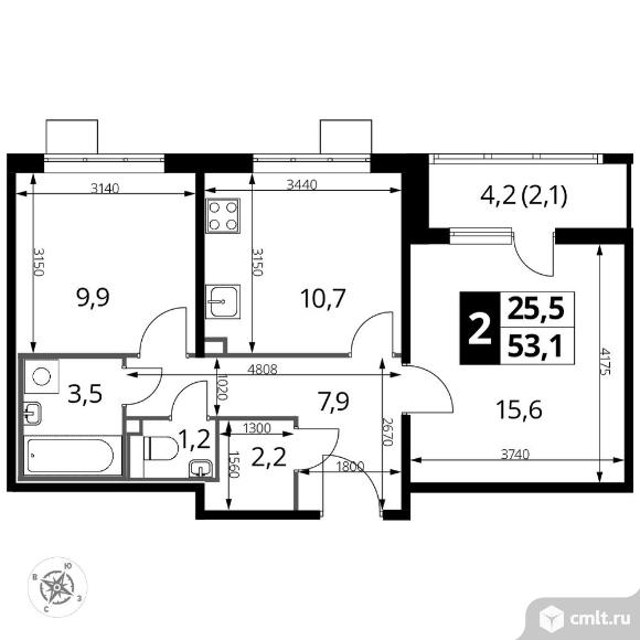 2-комнатная квартира 53,1 кв.м - ЖК «1-й Лермонтовский». Фото 1.