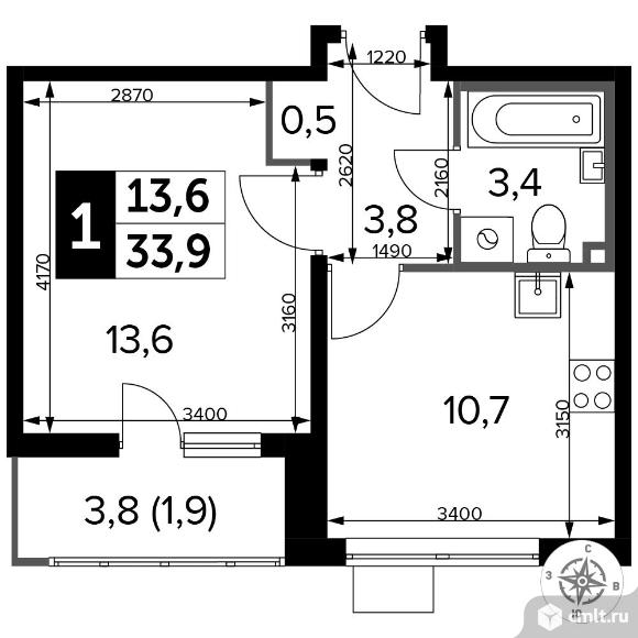 1-комнатная квартира 34,1 кв.м - ЖК «1-й Лермонтовский». Фото 1.