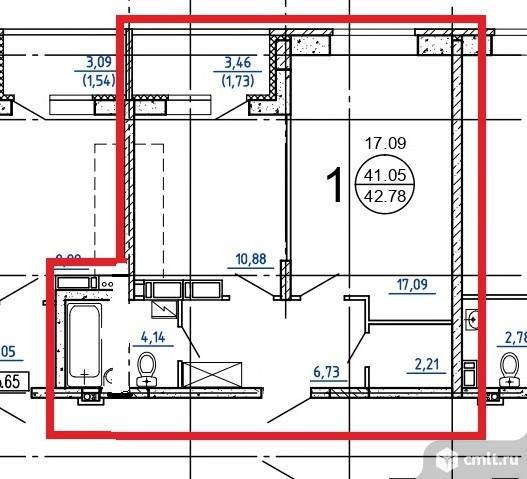 1-комнатная квартира 42,78 кв.м. Фото 11.