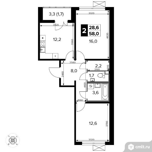 2-комнатная квартира 58,1 кв.м - ЖК «1-й Ленинградский». Фото 1.