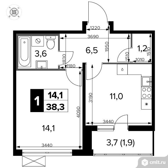 1-комнатная квартира 38,4 кв.м - ЖК «1-й Ленинградский». Фото 1.