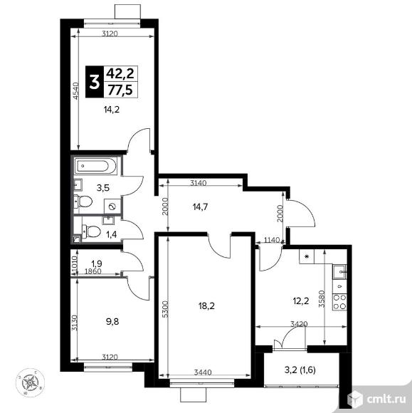 3-комнатная квартира 77,7 кв.м - Южная Битца. Фото 1.