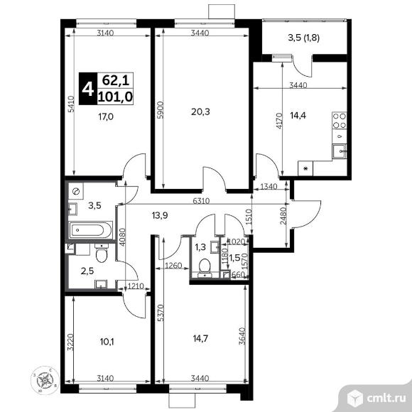 4-комнатная квартира 101,2 кв.м - Южная Битца. Фото 1.