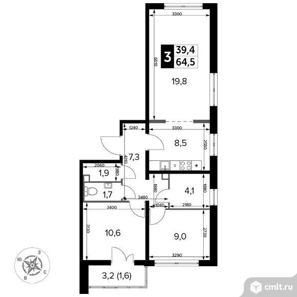 3-комнатная квартира 64,5 кв.м - Южная Битца. Фото 1.