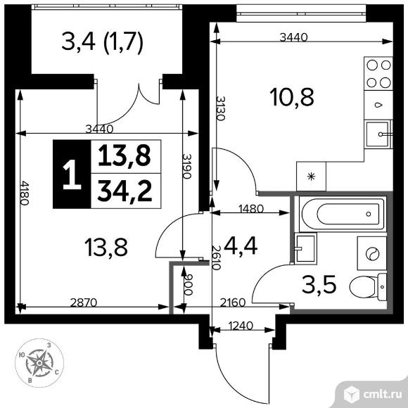 1-комнатная квартира 34,1 кв.м - Южная Битца. Фото 1.