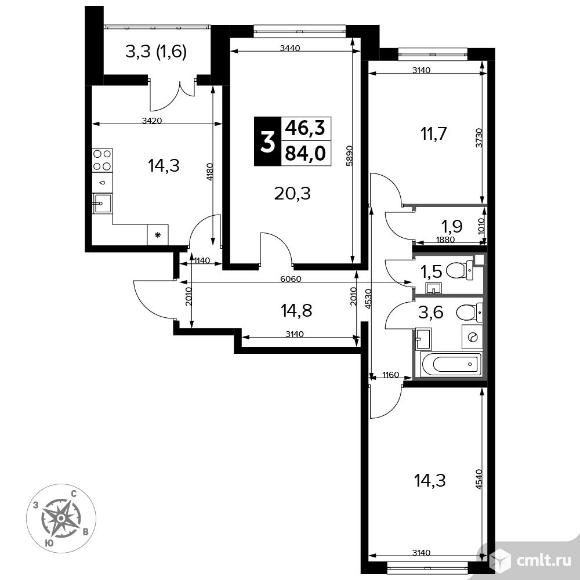 3-комнатная квартира 84 кв.м - Южная Битца. Фото 1.