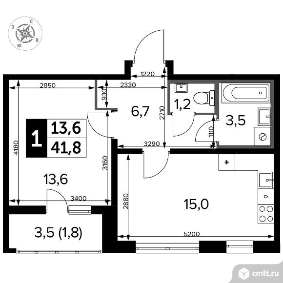 1-комнатная квартира 42,1 кв.м - Южная Битца. Фото 1.