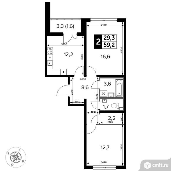 2-комнатная квартира 59,5 кв.м - Южная Битца. Фото 1.