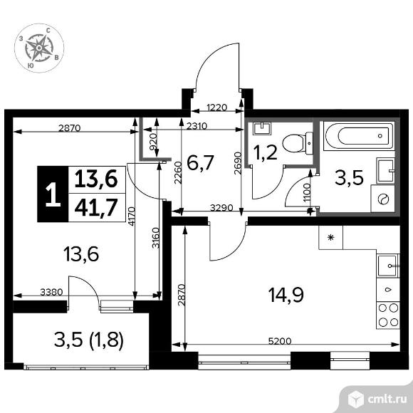 1-комнатная квартира 41,9 кв.м - Южная Битца. Фото 1.