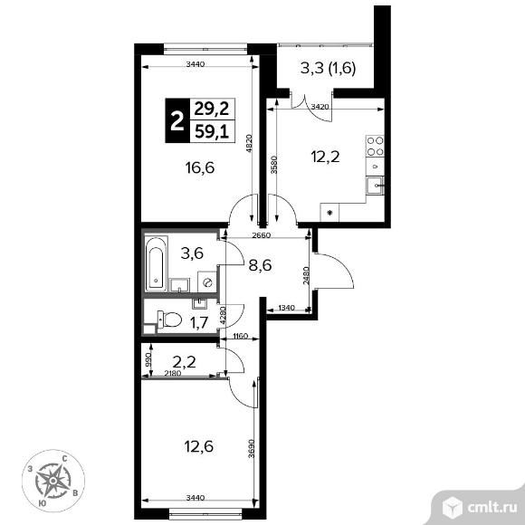 2-комнатная квартира 60,5 кв.м - Южная Битца. Фото 1.