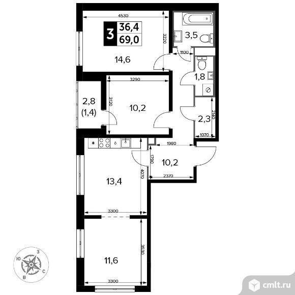 3-комнатная квартира 70,5 кв.м - Южная Битца. Фото 1.