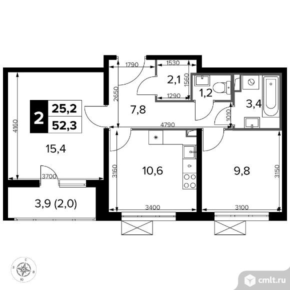 2-комнатная квартира 52,4 кв.м - Южная Битца. Фото 1.