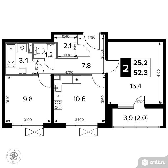 2-комнатная квартира 52,4 кв.м - Южная Битца. Фото 1.