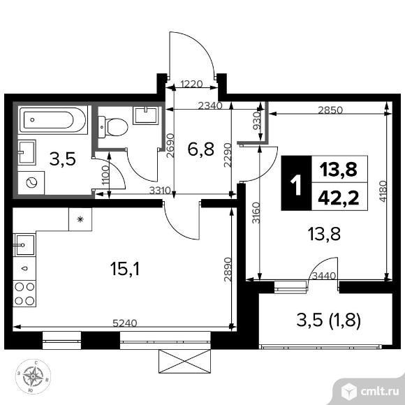 1-комнатная квартира 42,3 кв.м - Южная Битца. Фото 1.