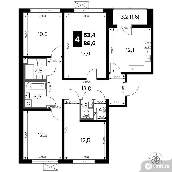 4-комнатная квартира 89,7 кв.м - Южная Битца. Фото 1.