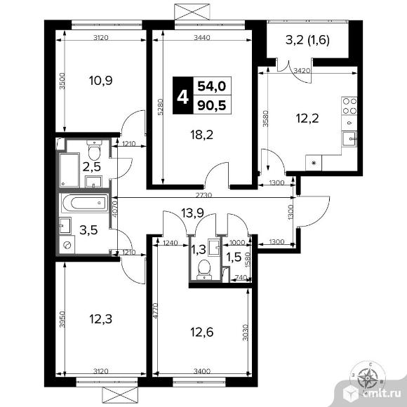 4-комнатная квартира 90,6 кв.м - Южная Битца. Фото 1.