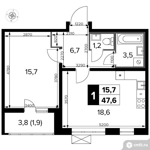 1-комнатная квартира 47,1 кв.м - Южная Битца. Фото 1.